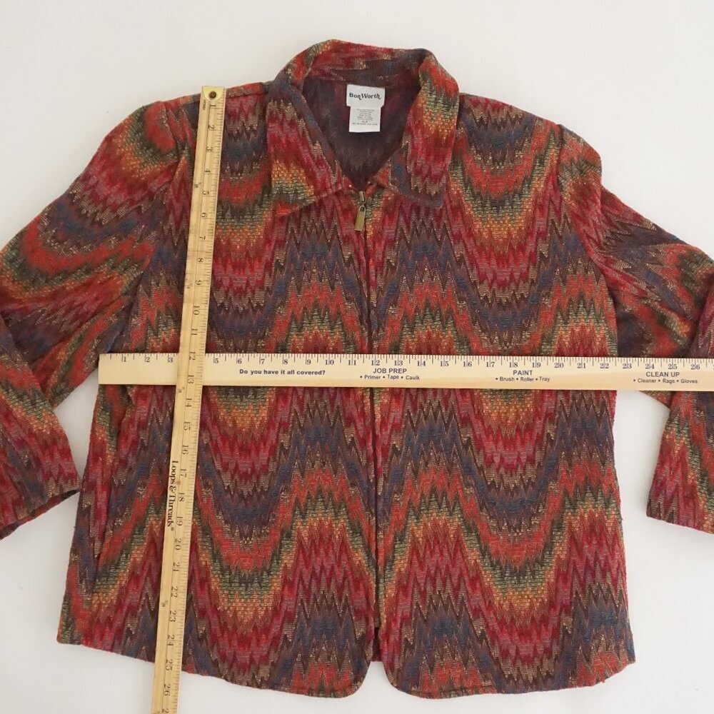 Vintage BonWorth Red Gold Southwestern Tapestry Zip Jacket Western Patchwork XLP - Picture 3 of 10